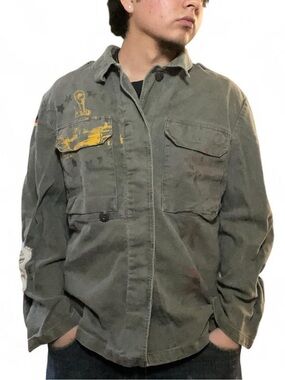 Vintage Reworked German Military Flecktarn Olive Drab Field Shirt Jacket with Cu